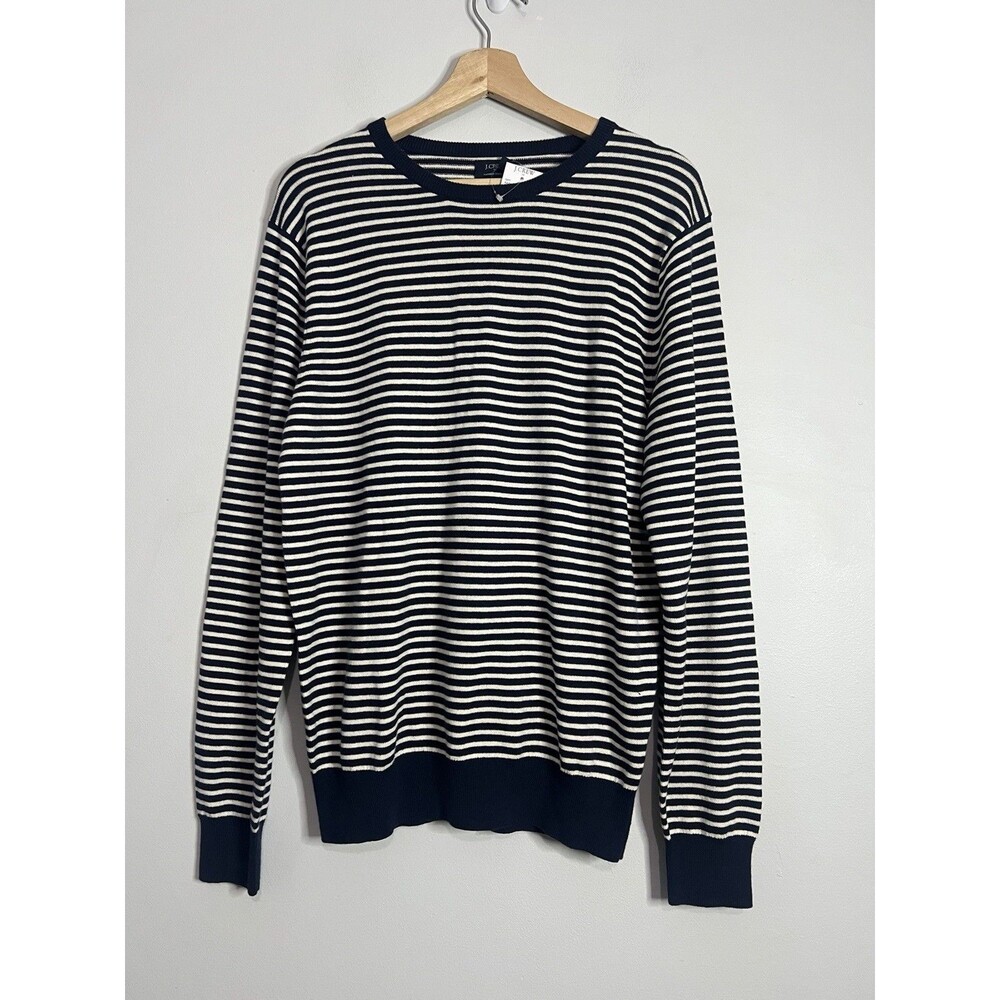 NWT J. Crew Navy Striped Wool Blend Pullover Crewneck Sweater Medium Men